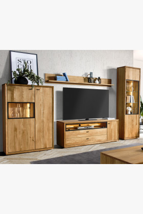 Moderne Wohnwand Eiche mit Beleuchtung Vilo Set